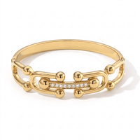 Simulated Diamond Interlocking Link Bangle Bracelet in ION Plated YG Stainless Steel (6.75 In)