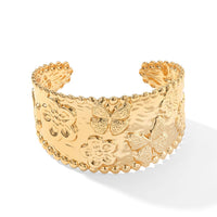 Hammered Wide Cuff Bracelet in ION Plated YG Stainless Steel (7.0 In)
