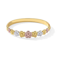 Floral Link Bangle Bracelet in ION Plated YRG and Stainless Steel (7.0 In)