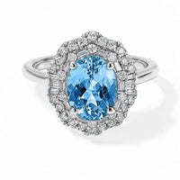 Luxoro 10K White Gold AAA Santa Maria Aquamarine, Diamond (I2) Ring (Size 10.0) 2.26 ctw