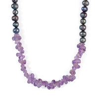 EverTrue Peacock Pearl, African Amethyst Necklace (18 Inches) in Platinum Bond 50.00 ctw