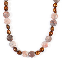 EverTrue Pink Zebra Jasper, Brown Pearl Necklace (18 Inches) in Platinum Bond 90.00 ctw