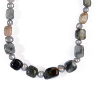 EverTrue Grey Pearl, Picasso Jasper Necklace (18 Inches) in Platinum Bond 180.00 ctw