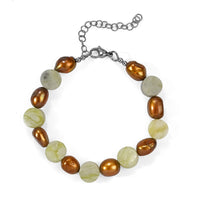 EverTrue Harmony Serpentine, Brown Pearl Bracelet in Stainless Steel (7.25 In) 0.35 ctw