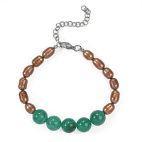 EverTrue Brown Pearl (D), Green Agate Bracelet in Stainless Steel (7.25 In) 35.00 ctw