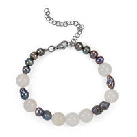 EverTrue Peacock Pearl, Agate Bracelet in Stainless Steel (7.25 In) 50.00 ctw