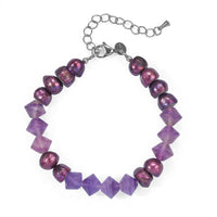EverTrue Purple Pearl, Blue Fluorite Bracelet in Stainless Steel (7.25 In) 50.00 ctw
