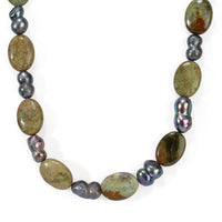 EverTrue Green Opal, Peacock Pearl Necklace (18 Inches) in Platinum Bond 100.00 ctw
