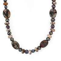 EverTrue Crazy Lace and Multi Jasper, Peacock Pearl Necklace (18 Inches) in Platinum Bond 140.00 ctw