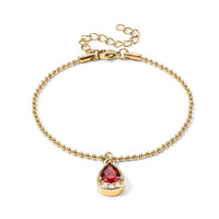 Red Glass, Austrian Crystal Cross Charm Bracelet in ION Plated YG Stainless Steel (7.5-9.5in)