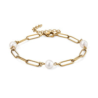 White Shell Pearl Bracelet in ION Plated YG Stainless Steel (7.50-9.50In)