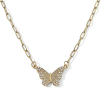 Austrian Crystal Butterfly Necklace (22-24 Inches) in ION Plated YG Stainless Steel