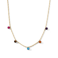 Multi Color Agate Charms Necklace (24-26 Inches) in ION Plated YG Stainless Steel