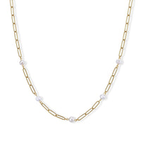 White Shell Pearl Necklace (20-22 Inches) in ION Plated Yellow Gold Stainless Steel