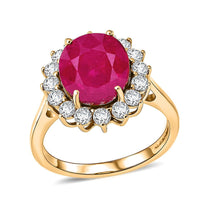 10K Yellow Gold AAA Niassa Ruby (FF), Luxuriant Lab Grown Diamond (G-H, SI) (1 cts) Ring (Size 6.0) 8.00 ctw