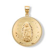 Virgin Mary Guadalupe Medallion Pendant without Chain in 14K Yellow Gold 10.60 Grams
