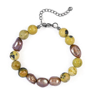 EverTrue Yellow Turquoise, Brown Pearl Bracelet in Stainless Steel (7.25 In) 55.00 ctwVGL  Pure Stainless  TQ16  Bracelet