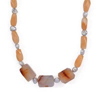EverTrue Red Agate, Red Aventurine and Grey Pearl Necklace (18 Inches) in Platinum Bond 215.00 ctw