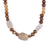 EverTrue Gold and Rutile Quartz, Brown Pearl Necklace (18 Inches) in Platinum Bond 130.00 ctw