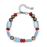 EverTrue Mint Green Fluorite, Red Jasper and Brown Pearl Bracelet in Stainless Steel (7.25 In) 80.00 ctw