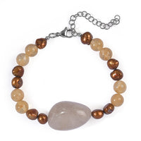 EverTrue Rutile and Gold Quartz, Brown Pearl Bracelet in Stainless Steel (7.25 In) 45.00 ctw