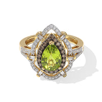 D''Joy Hebei Peridot, Champagne and White Zircon 2.20 ctw Ring in 18K Vermeil Yellow Gold Over Sterling Silver (Size 10.0)