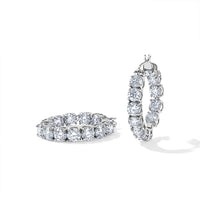D''Joy Certified Moissanite (Rnd 5mm) (D, VS) Hoop Earrings in Rhodium Over Sterling Silver 11.00 ctw