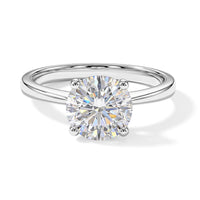 D'Joy Certified Moissanite (Rnd 8mm) (D, VS) Solitaire Ring in Rhodium Over Sterling Silver (Size 10.0) 2.00 ctw