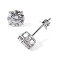D''Joy Certified Moissanite (Rnd 6.5mm) (D, VS) Earrings in Rhodium Over Sterling Silver 2.00 ctw