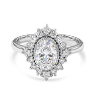 D'Joy Moissanite (Ovl 9x6mm) Sunburst Ring in Rhodium Over Sterling Silver (Size 10.0) 2.20 ctw
