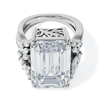 D'Joy Moissanite (Oct 20x13mm) Ring in Rhodium Over Sterling Silver (Size 10.0) 22.00 ctw