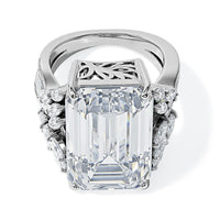 D'Joy Moissanite (Oct 20x13mm) Ring in Rhodium Over Sterling Silver (Size 10.0) 22.00 ctw