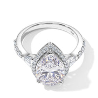 D'Joy Moissanite (Pear 15x9mm) Halo Ring in Rhodium Over Sterling Silver (Size 10.0) 4.90 ctw