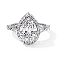 D'Joy Moissanite (Pear 15x9mm) Halo Ring in Rhodium Over Sterling Silver (Size 10.0) 4.90 ctw