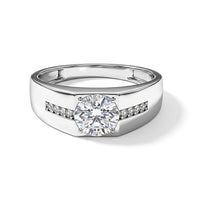 D'Joy Moissanite (Rnd 8mm) Men's Ring in Rhodium Over Sterling Silver (Size 10.0) 2.15 ctw