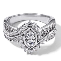 EverTrue Simulated Diamond Marquise Cluster Ring in Silvertone (Size 10) 0.60 ctw