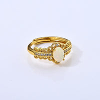 Opal and Simulated Diamond 0.60 ctw Ring in Goldtone (Adjustable)