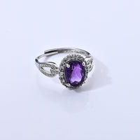 African Amethyst and Simulated Diamond 3.20 ctw Ring in Silvertone (Adjustable)