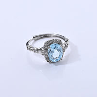 Blue Topaz and Simulated Diamond 3.20 ctw Ring in Silvertone (Adjustable)