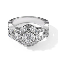 EverTrue Simulated Diamond Layered Halo Ring in Silvertone (Size 10.0) 0.60 ctw