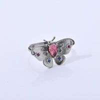 Pink Tourmaline and Simulated Diamond 0.54 ctw Ring in Silvertone (Adjustable)