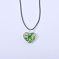 Green Color Murano Style Heart Pendant with Cotton Cord Necklace in Silvertone (22-24 Inches)