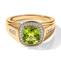 D''Joy Hebei Peridot and White Zircon Men''s 2.85 ctw Ring in 18K Vermeil Yellow Gold Over Sterling Silver (Size 10.0)