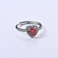 Red Moissanite & Simulated Diamond 1.40 ctw Ring in Silvertone (Adjustable)