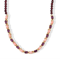 EverTrue Oregon Peach Opal and Orissa Rhodolite Garnet 41.90 ctw Necklace (18 Inches) in 18K YG Plated