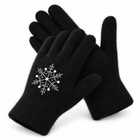 La Marey Black Snowflake Pattern Rabbit Hair Gloves with Touch Screen Function on Thumb and Index Finger