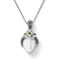 D''Joy Bali Goddess Carved Bone and Hebei Peridot 1.25 ctw Pendant without Chain in Sterling Silver