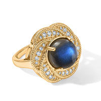 EverTrue AAA Malagasy Labradorite, White Zircon Ring in 18K YG Plated (Size 7.0) 4.60 ctw