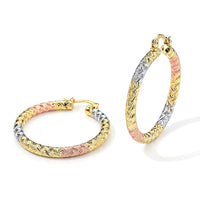 Enameled Oval Hoop Earrings in Goldtone