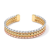 Pink and Green Enameled Cuff Bracelet in Goldtone (7-7.5In)